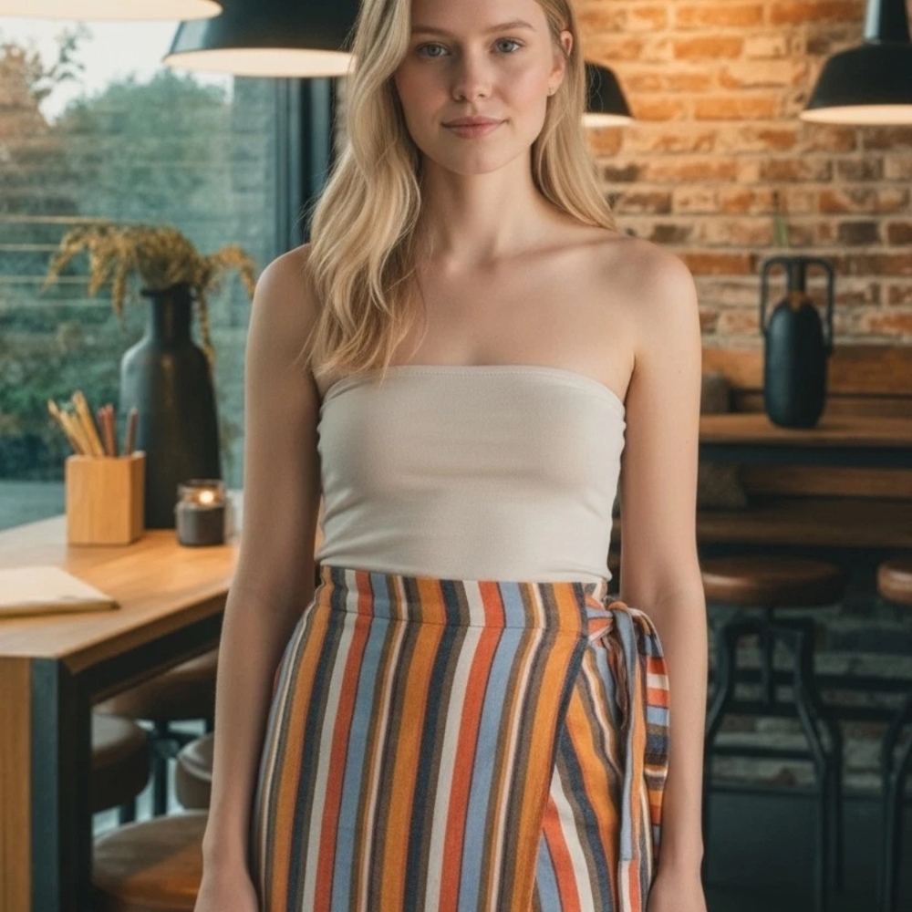 Hummingbird Asymmetrical Skirt with Orange and Blue Stripes
